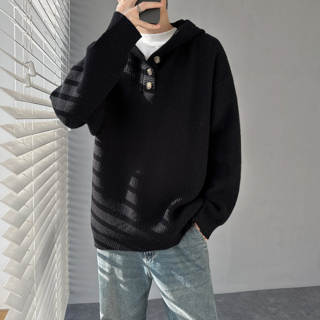 Men's Loose Half-button Hooded Knit Sweater