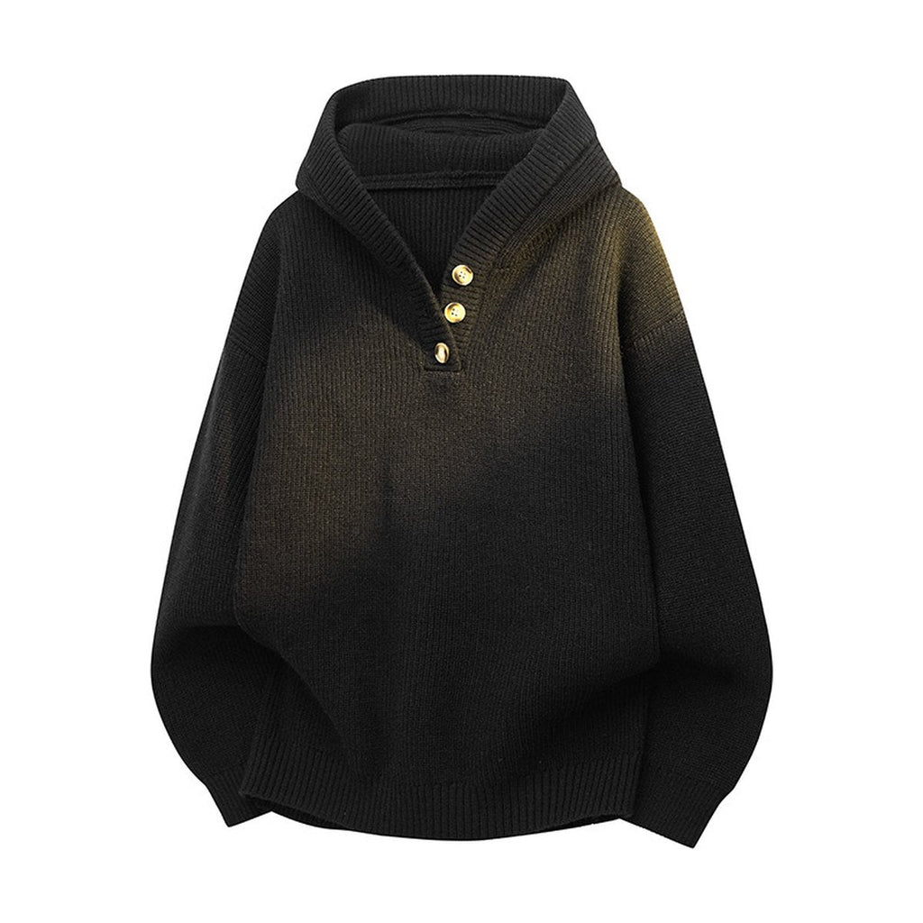 Men's Loose Half-button Hooded Knit Sweater