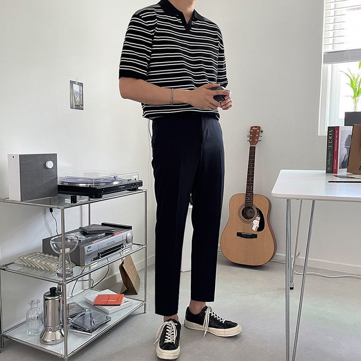 Men's Loose Striped Polo Shirt