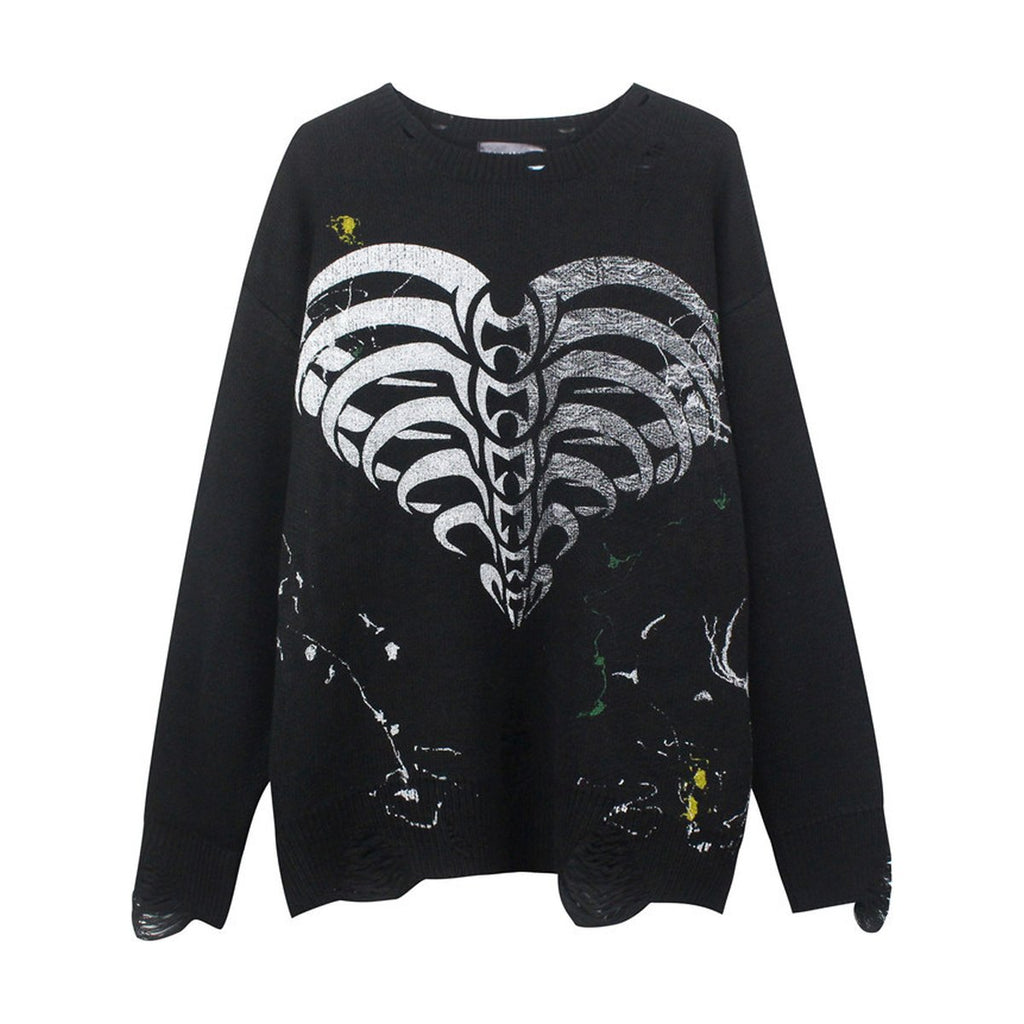 Men's Love Skeleton Printed Ink Knit Sweater