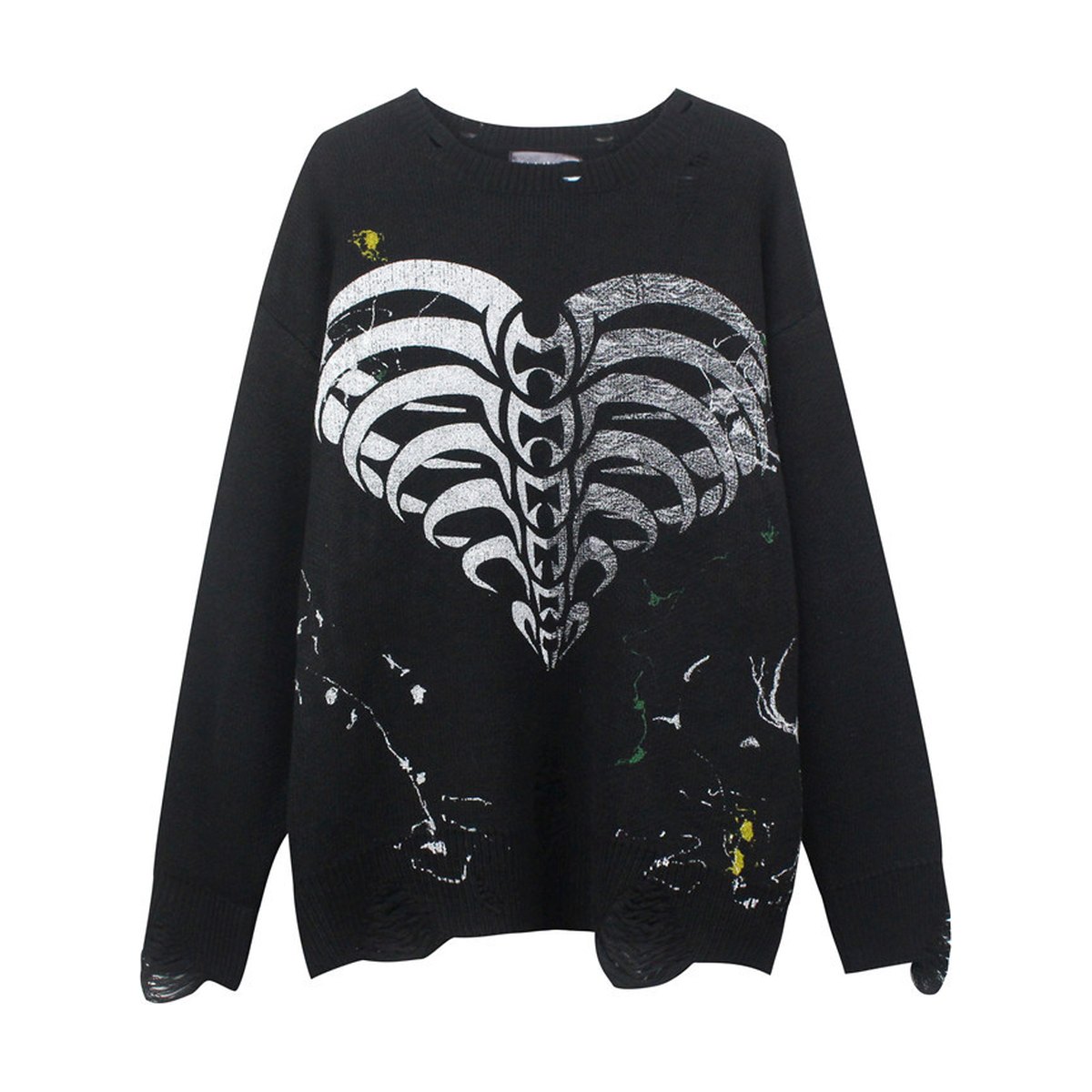 Men's Love Skeleton Printed Ink Knit Sweater