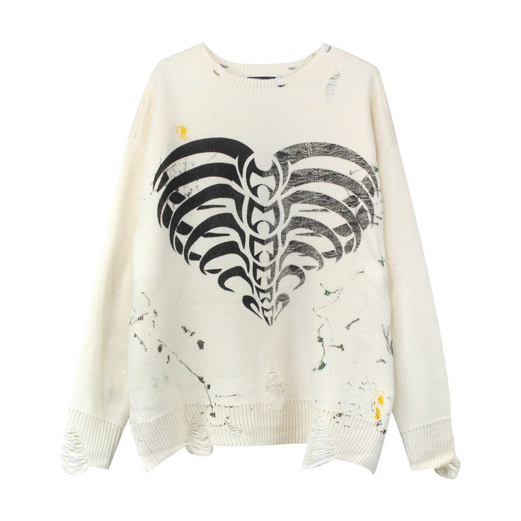 Men's Love Skeleton Printed Ink Knit Sweater