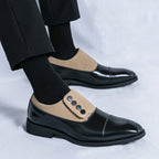 Men's Low Top Pointed Round Toe Button Leather