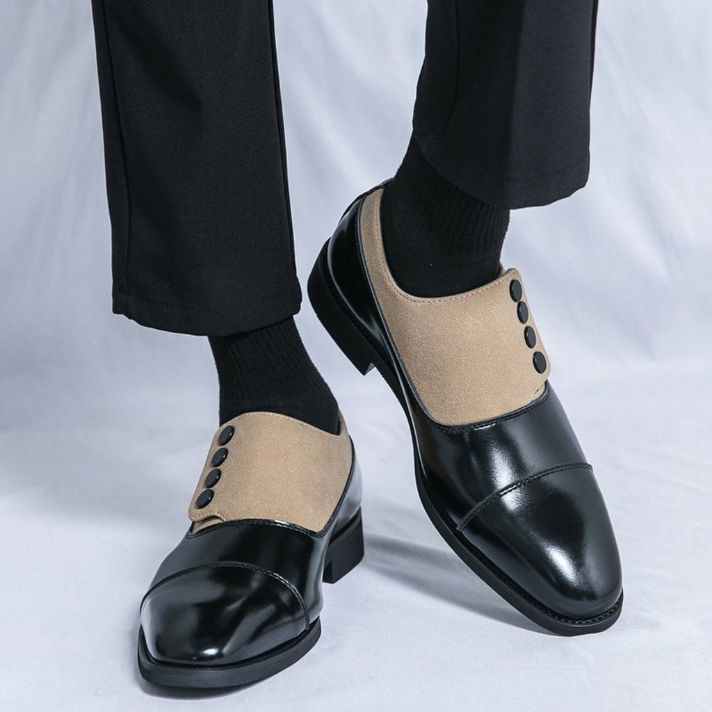 Men's Low Top Pointed Round Toe Button Leather