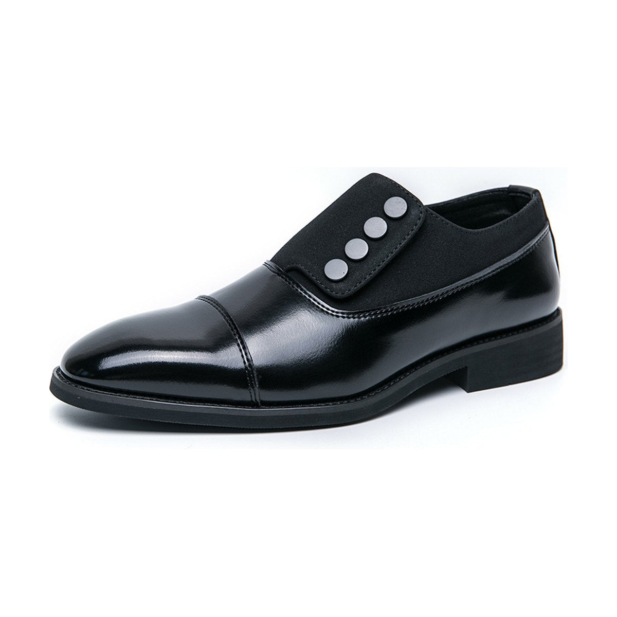 Men's Low Top Pointed Round Toe Button Leather