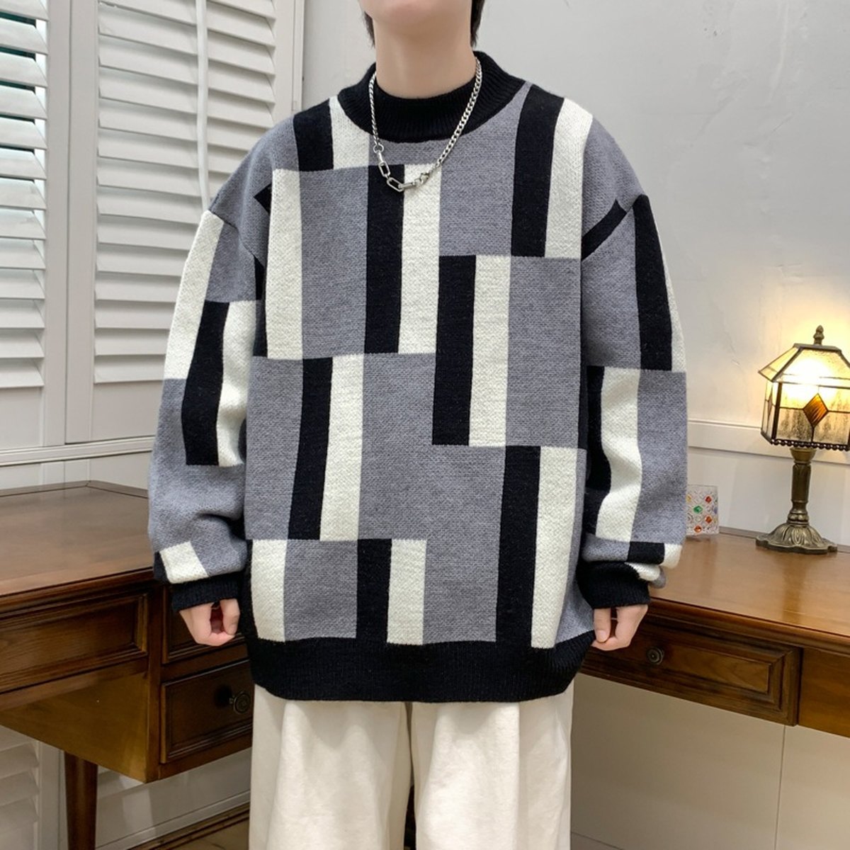 Men's Mock-neck Stripes Sweater