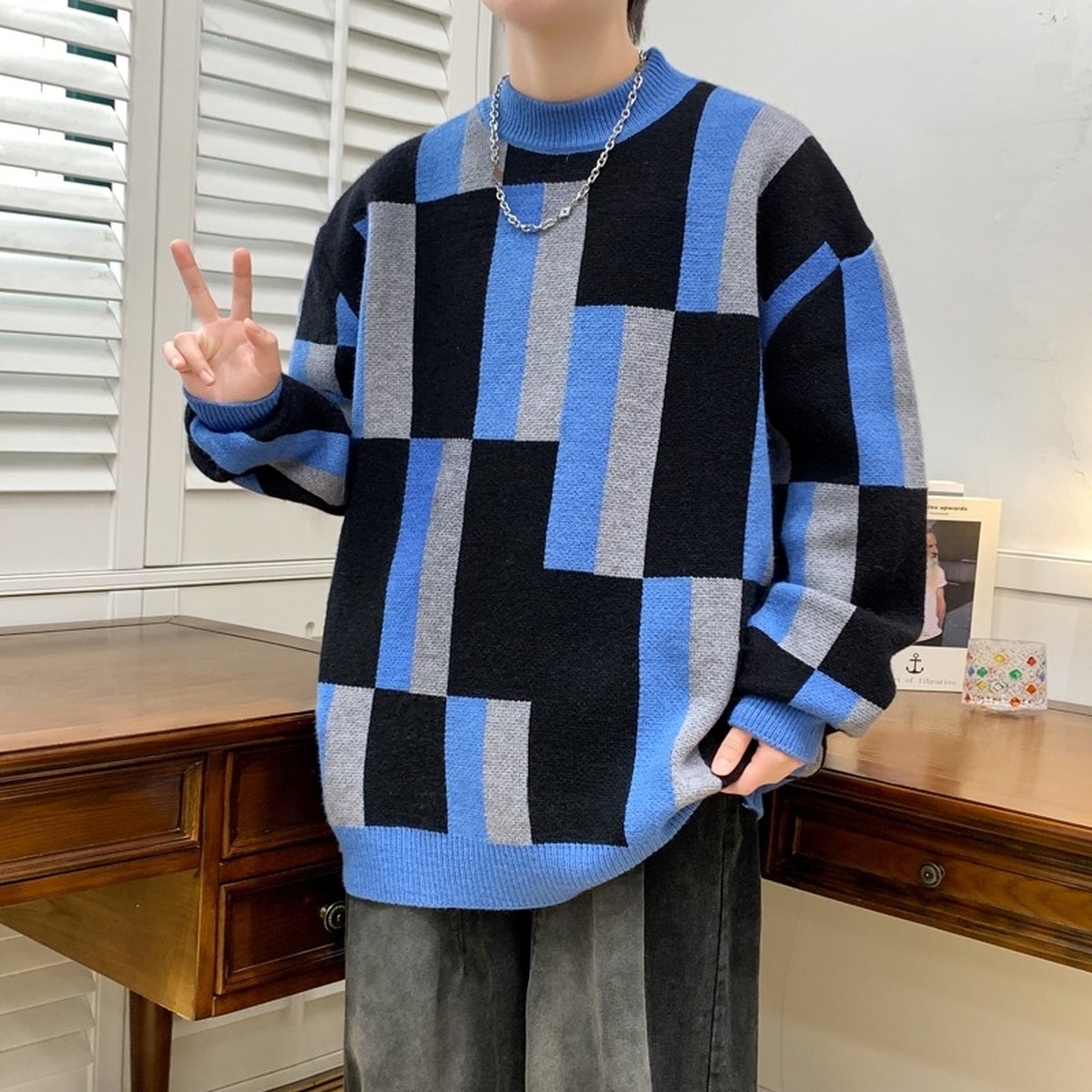 Men's Mock-neck Stripes Sweater
