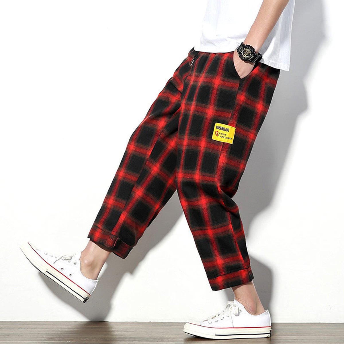 Men's Plaid Nine-point Pants Sweatpants