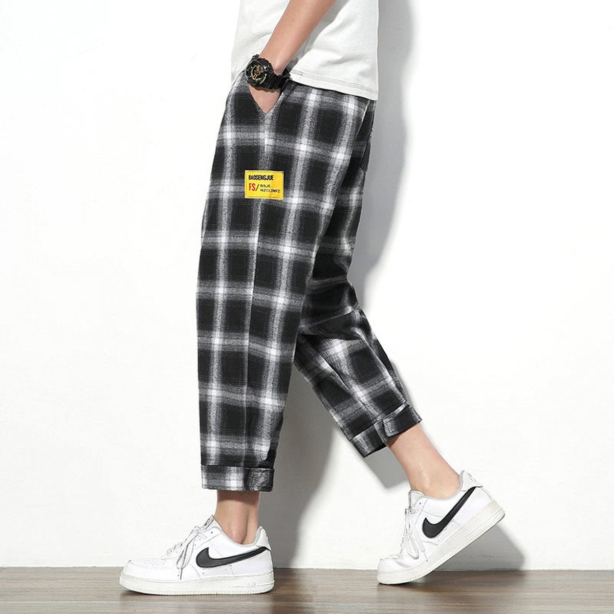 Men's Plaid Nine-point Pants Sweatpants