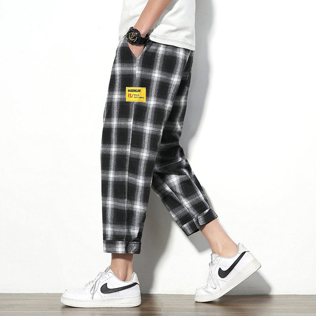 Men's Plaid Nine-point Pants Sweatpants