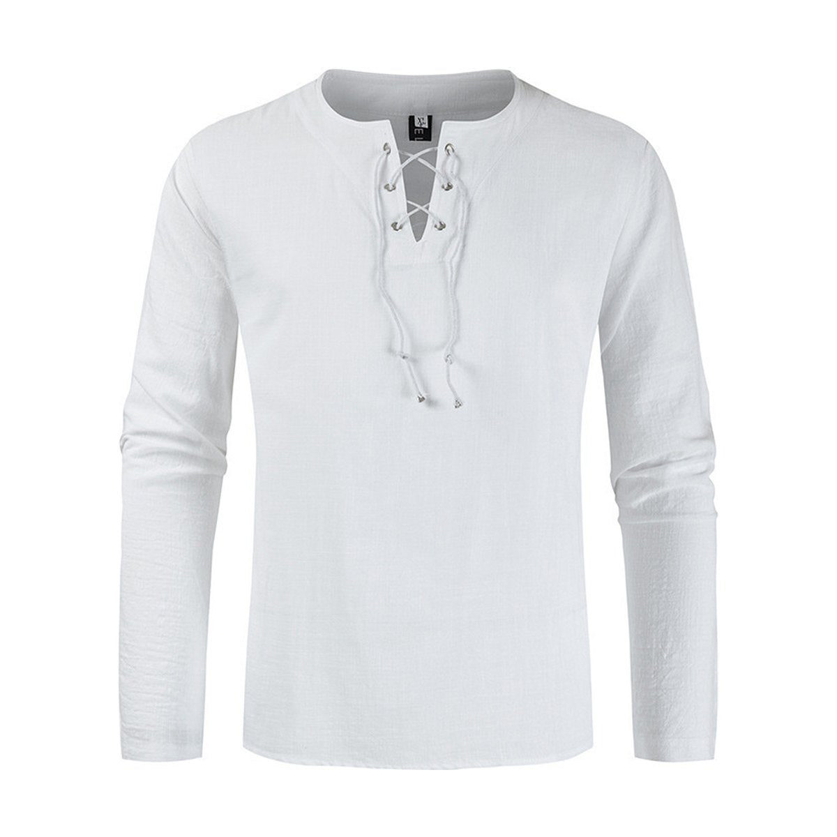 Men's Plain Cotton Linen Lace-up Shirt