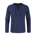 Men's Plain Cotton Linen Lace-up Shirt