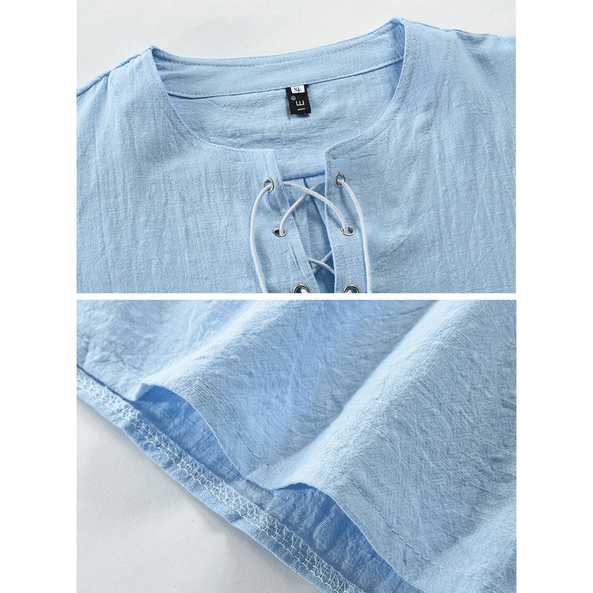Men's Plain Cotton Linen Lace-up Shirt