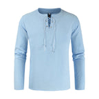 Men's Plain Cotton Linen Lace-up Shirt