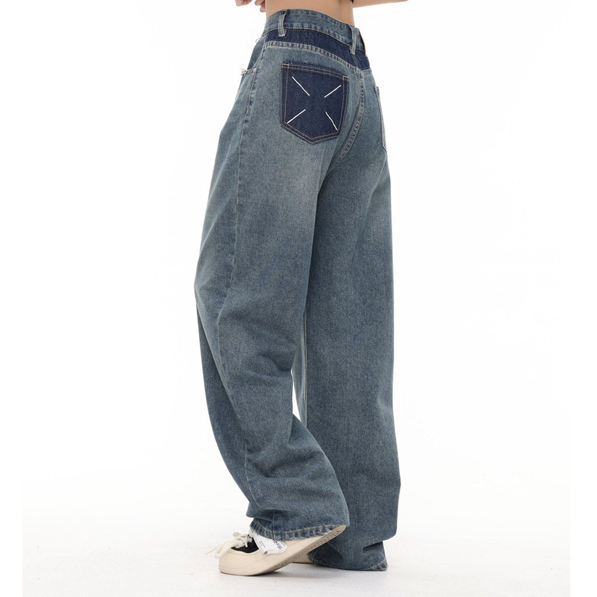 Men's Pocket Decoration Denim Loose Trousers