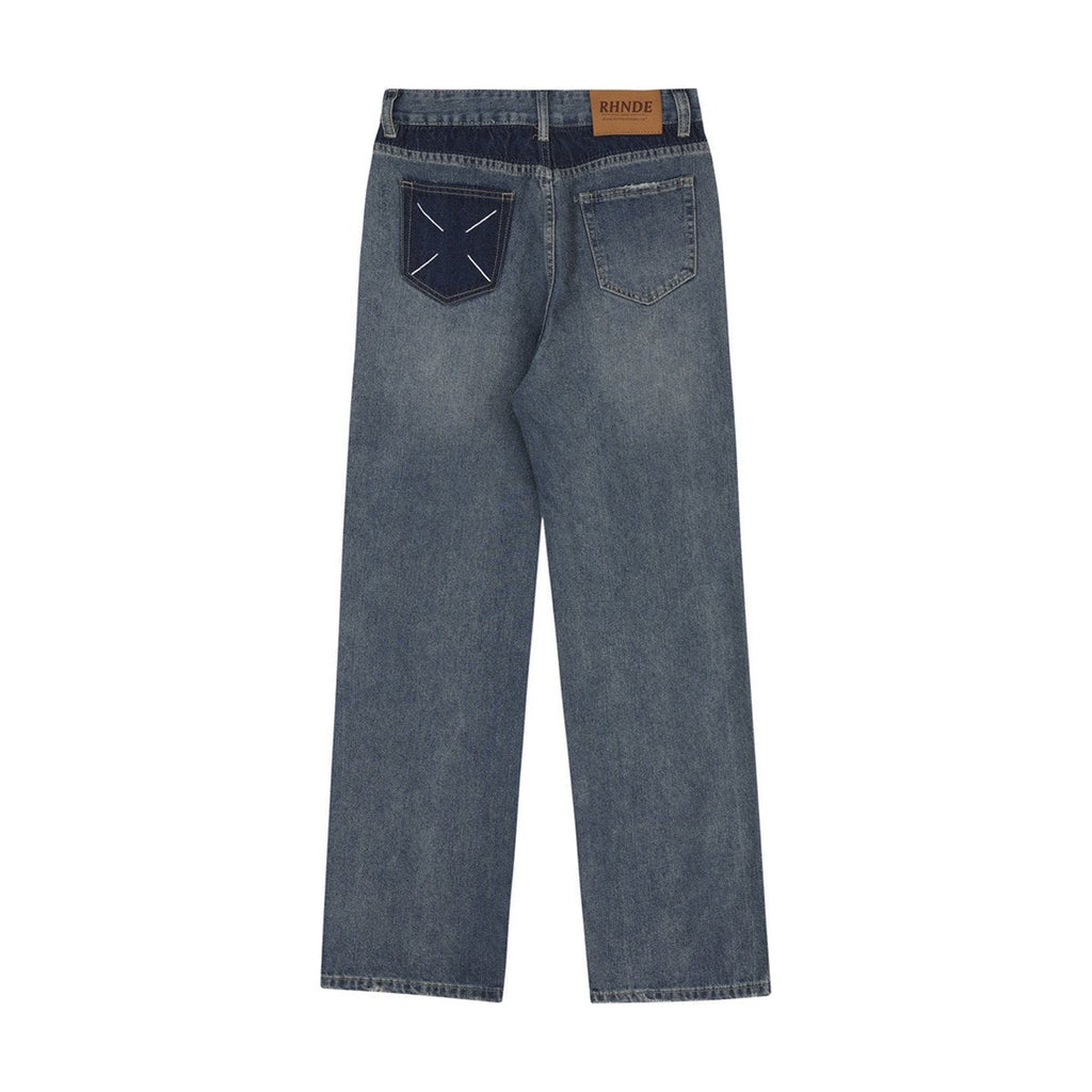 Men's Pocket Decoration Denim Loose Trousers