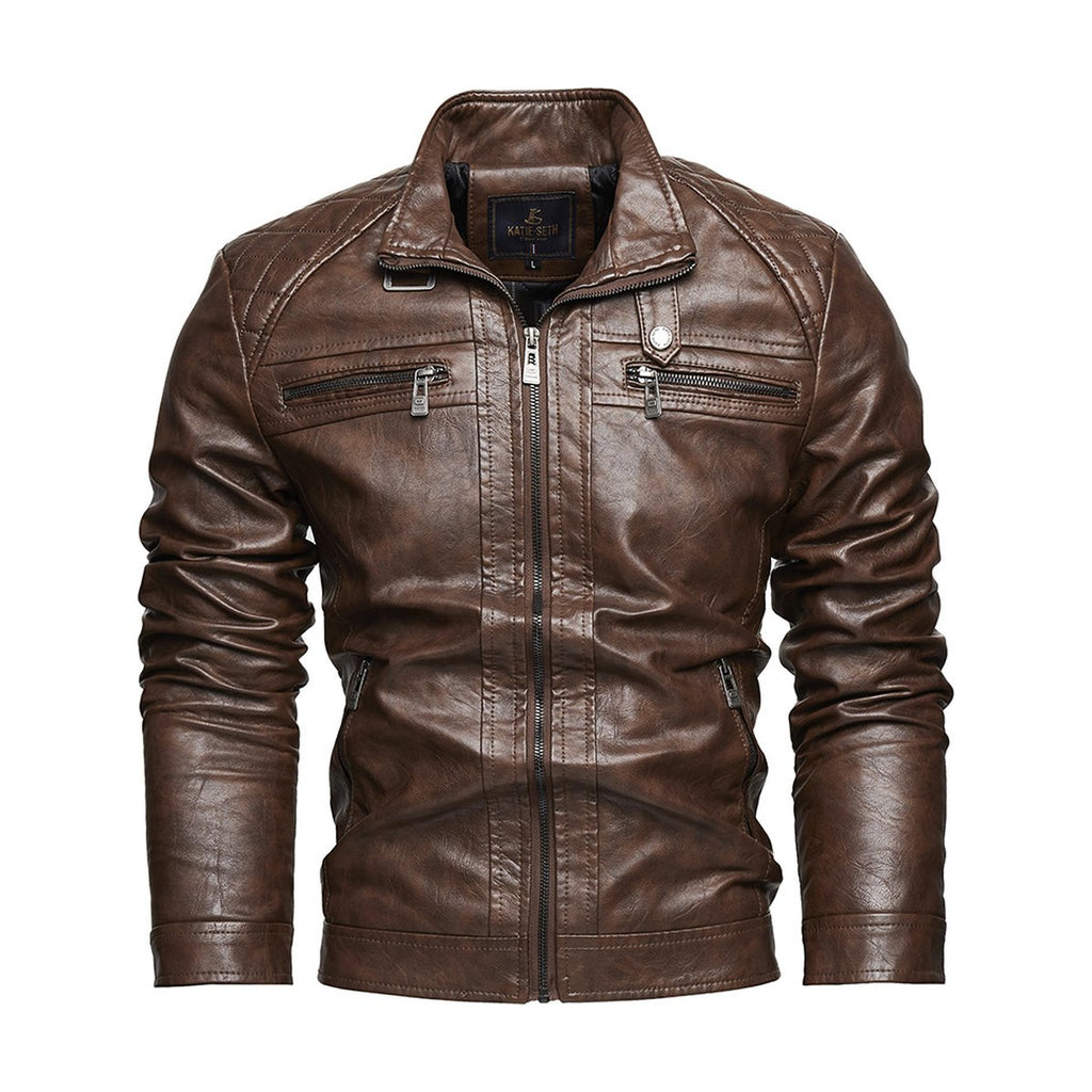 Men's Pocket PU Leather Coat Jacket