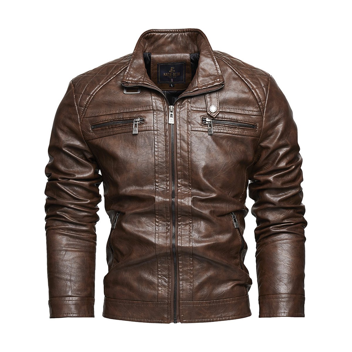 Men's Pocket PU Leather Coat Jacket