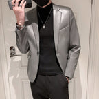 Men's Polo Collar Solid Color Leather Jacket Slim