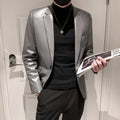 Men's Polo Collar Solid Color Leather Jacket Slim