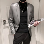 Men's Polo Collar Solid Color Leather Jacket Slim