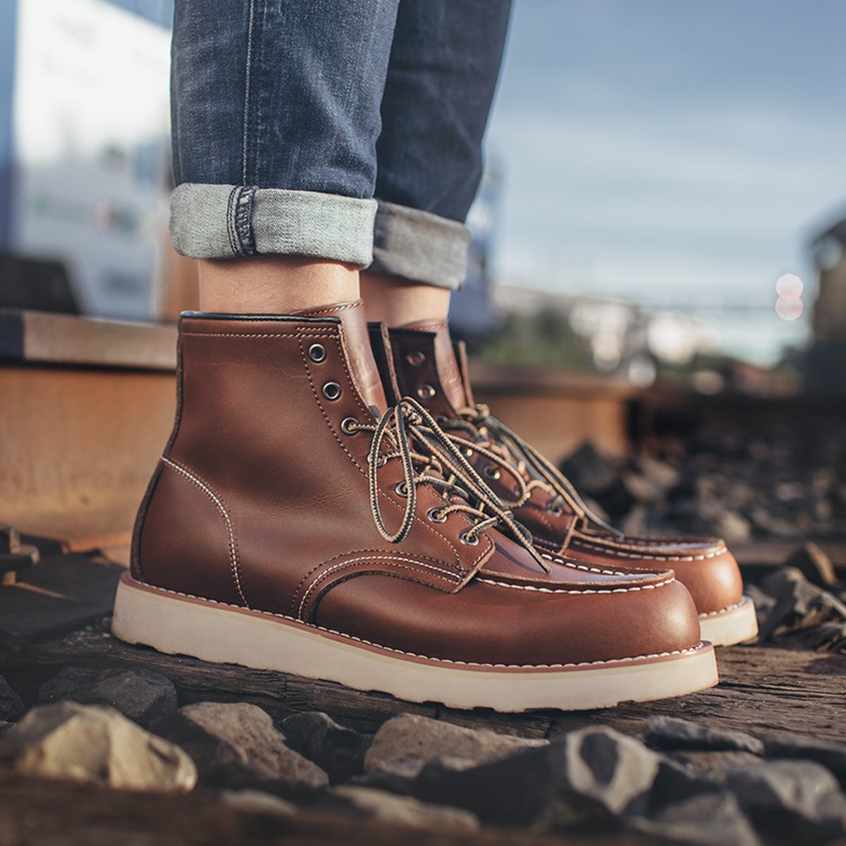 Men's Retro Mark Head Work Boots Casual Martin