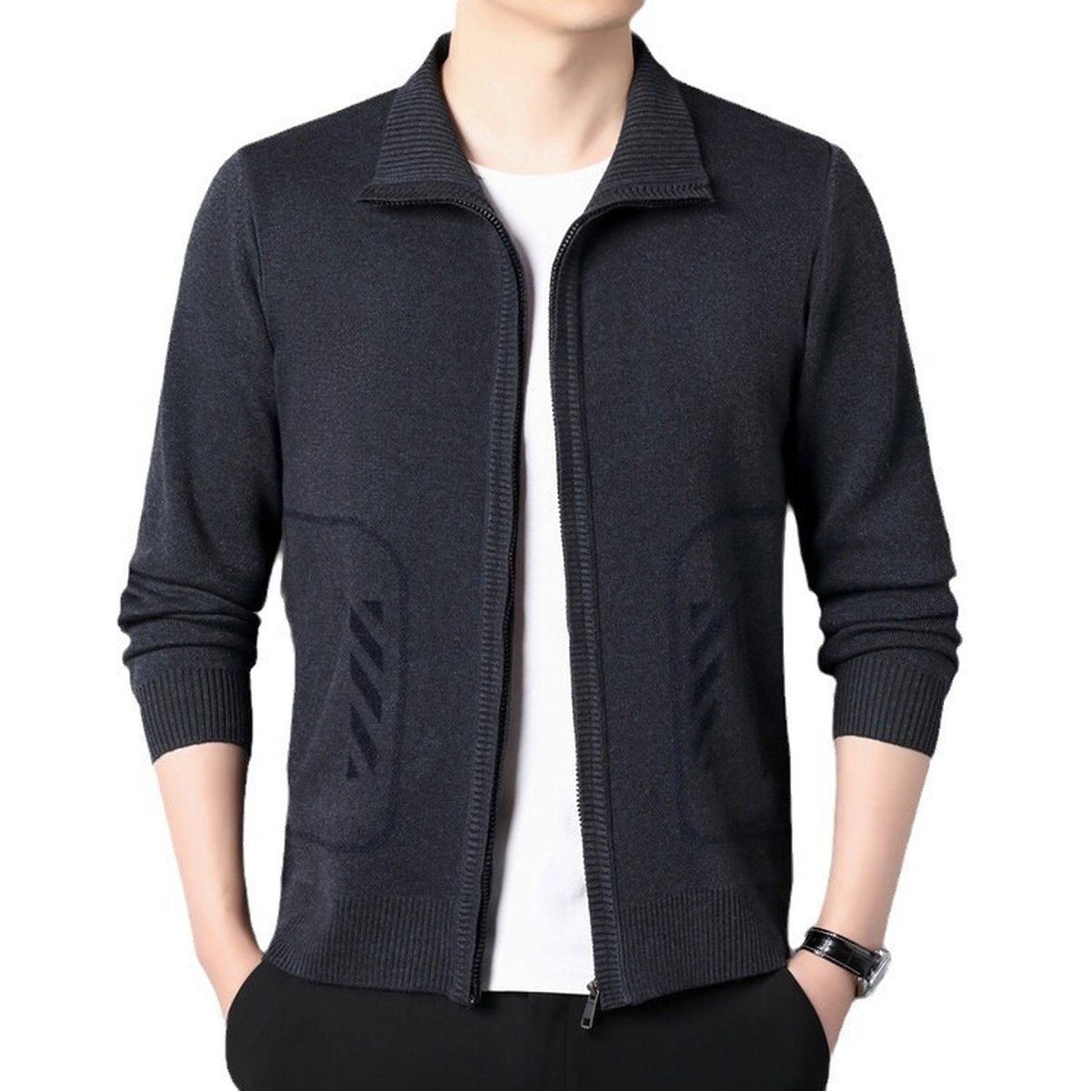 Men's Solid Color Knitted Cardigan