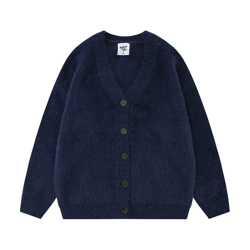 Men's Solid Color Loose Cardigan Sweater