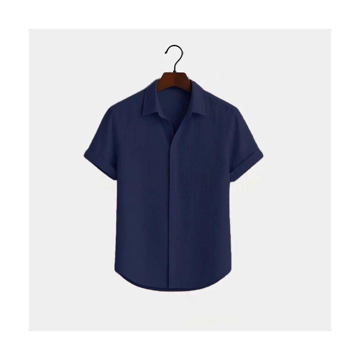 Men's Solid-color Short-sleeve Cotton-linen Shirt