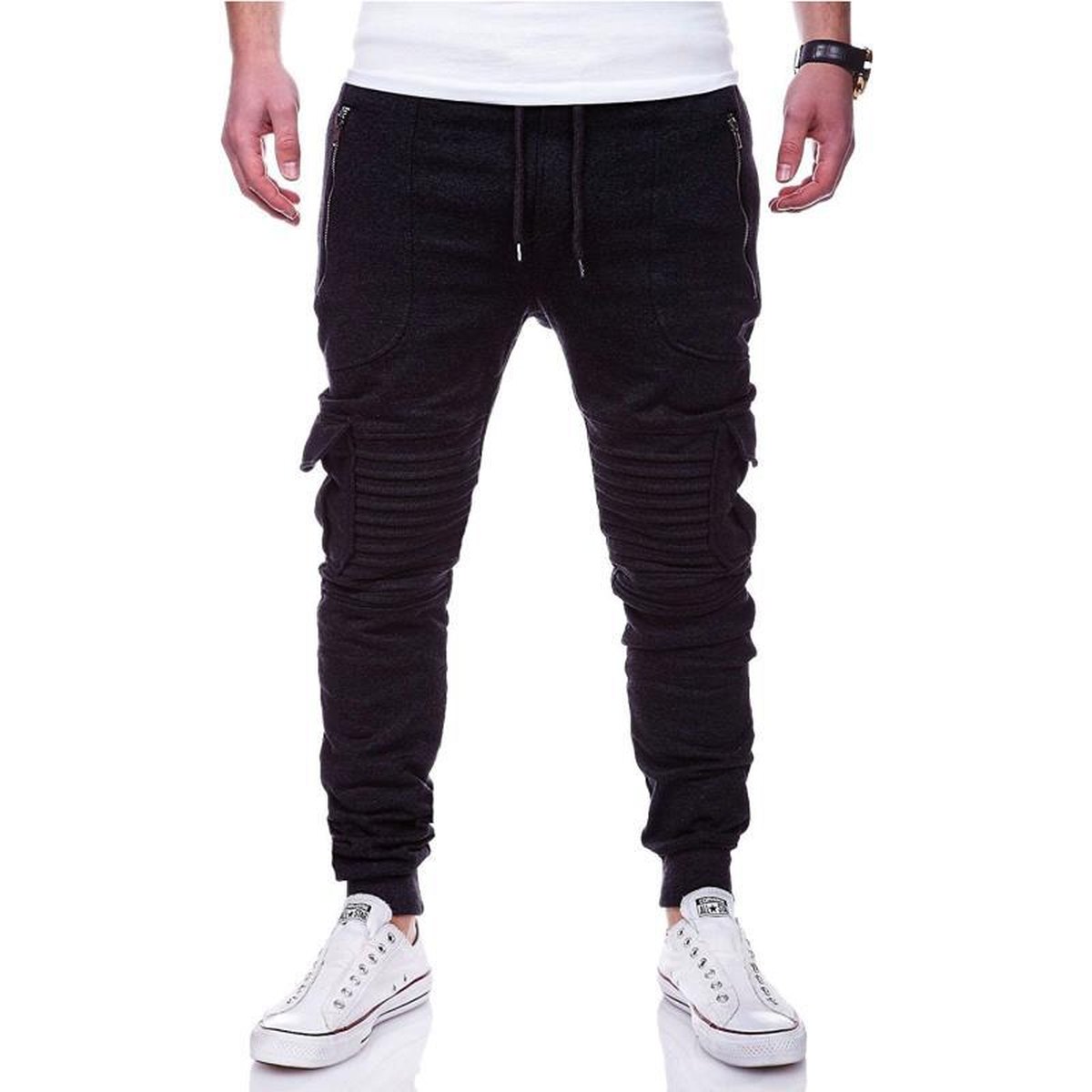 Men's Sports Pants Striped Pleated Casual