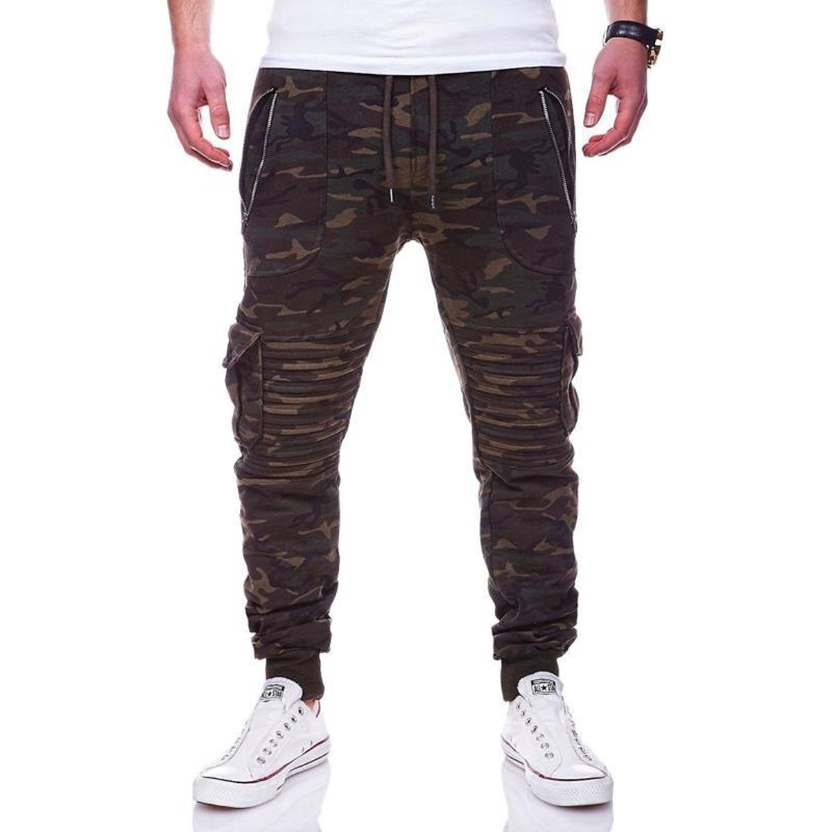 Men's Sports Pants Striped Pleated Casual
