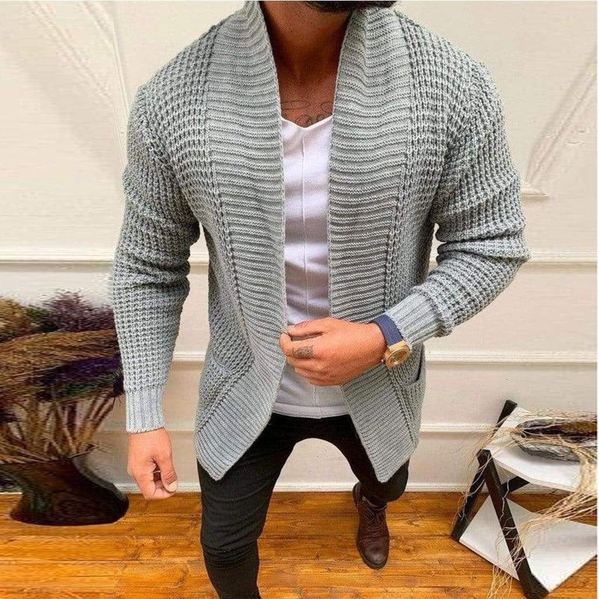 Men's Striped Casual Knitted Cardigan Jacket