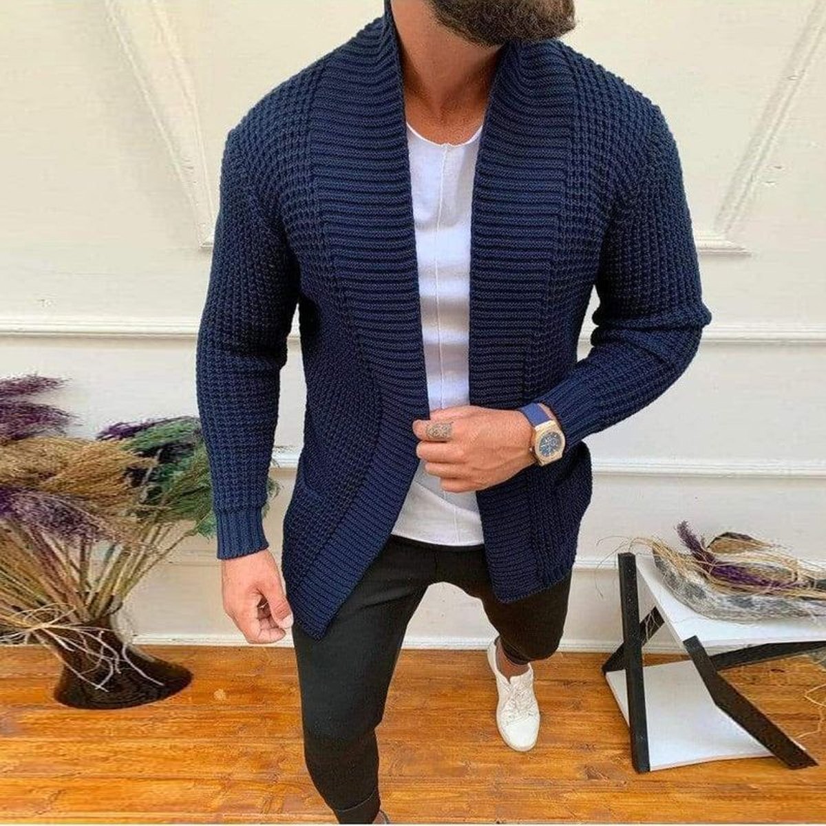 Men's Striped Casual Knitted Cardigan Jacket