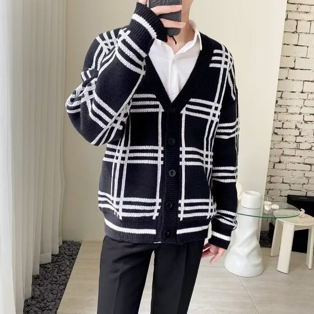 Men's Striped Knitted Cardigan Coat Retro