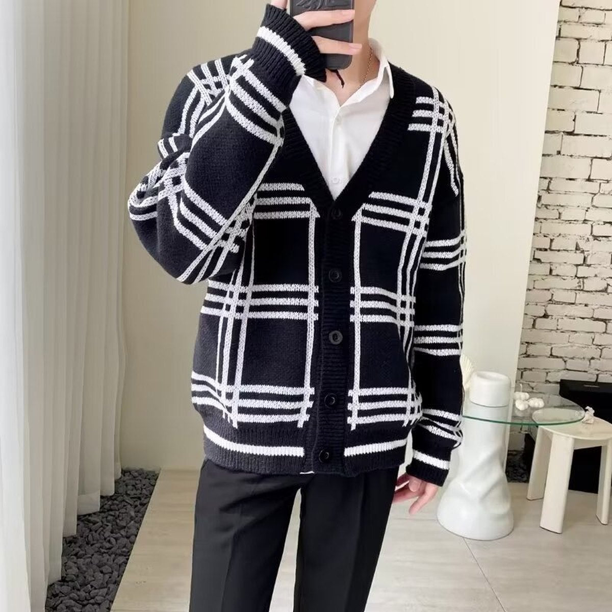 Men's Striped Knitted Cardigan Coat Retro