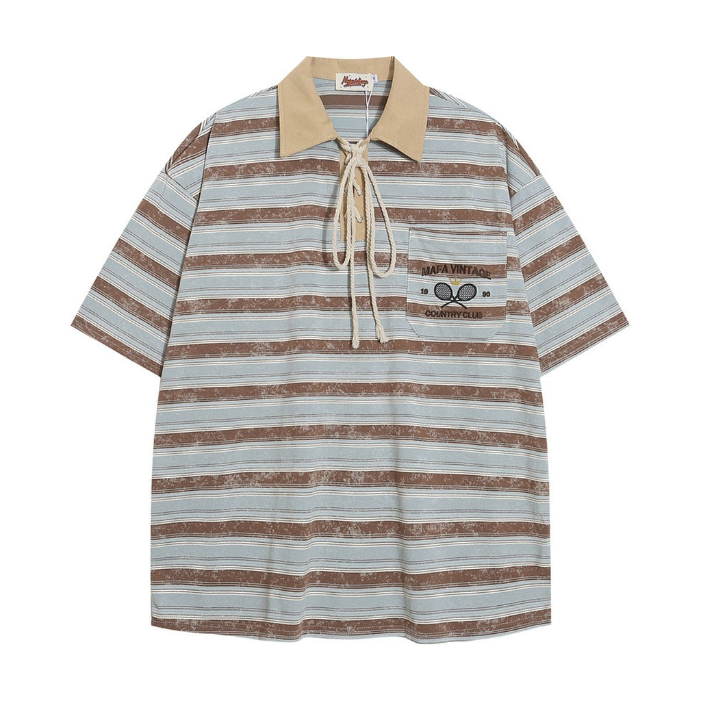 Men's Striped Polo Shirt Casual Short-sleeved Top