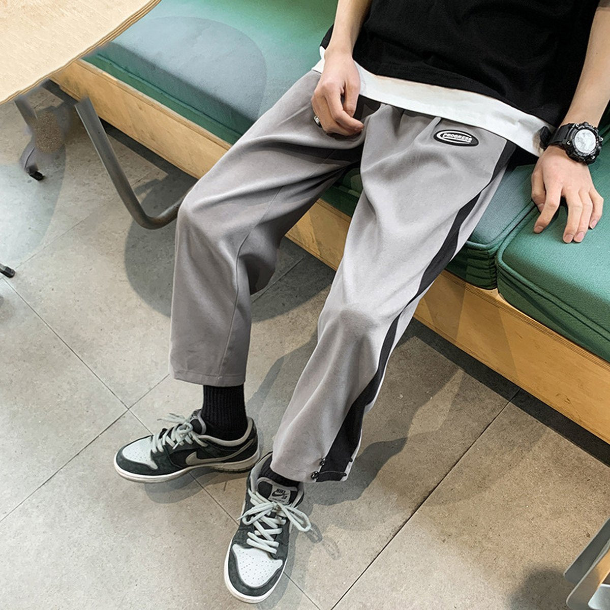 Men's Sweatpants Matching Color Straight Tube Loose Wear
