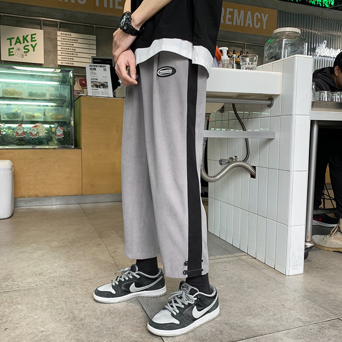 Men's Sweatpants Matching Color Straight Tube Loose Wear