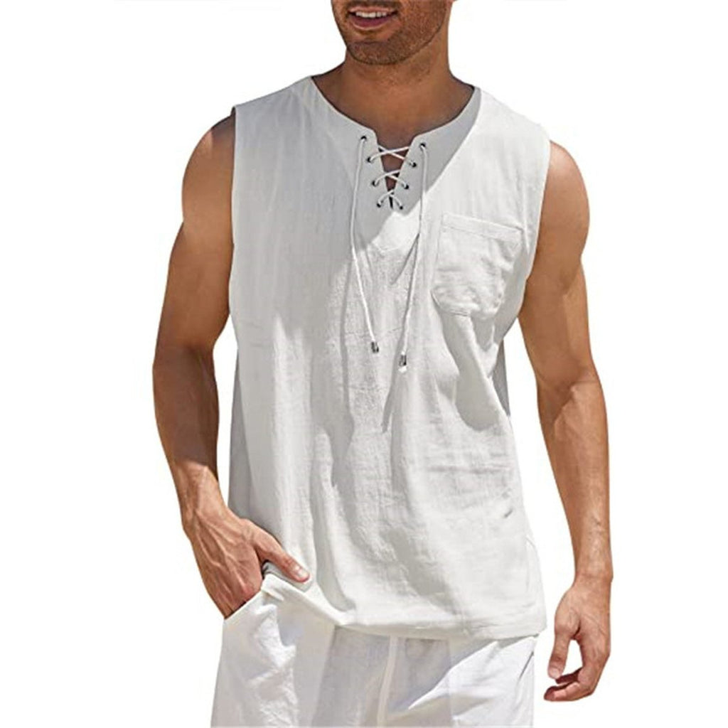 Men's Tank Vest Shirt Collar Tie Short Sleeve