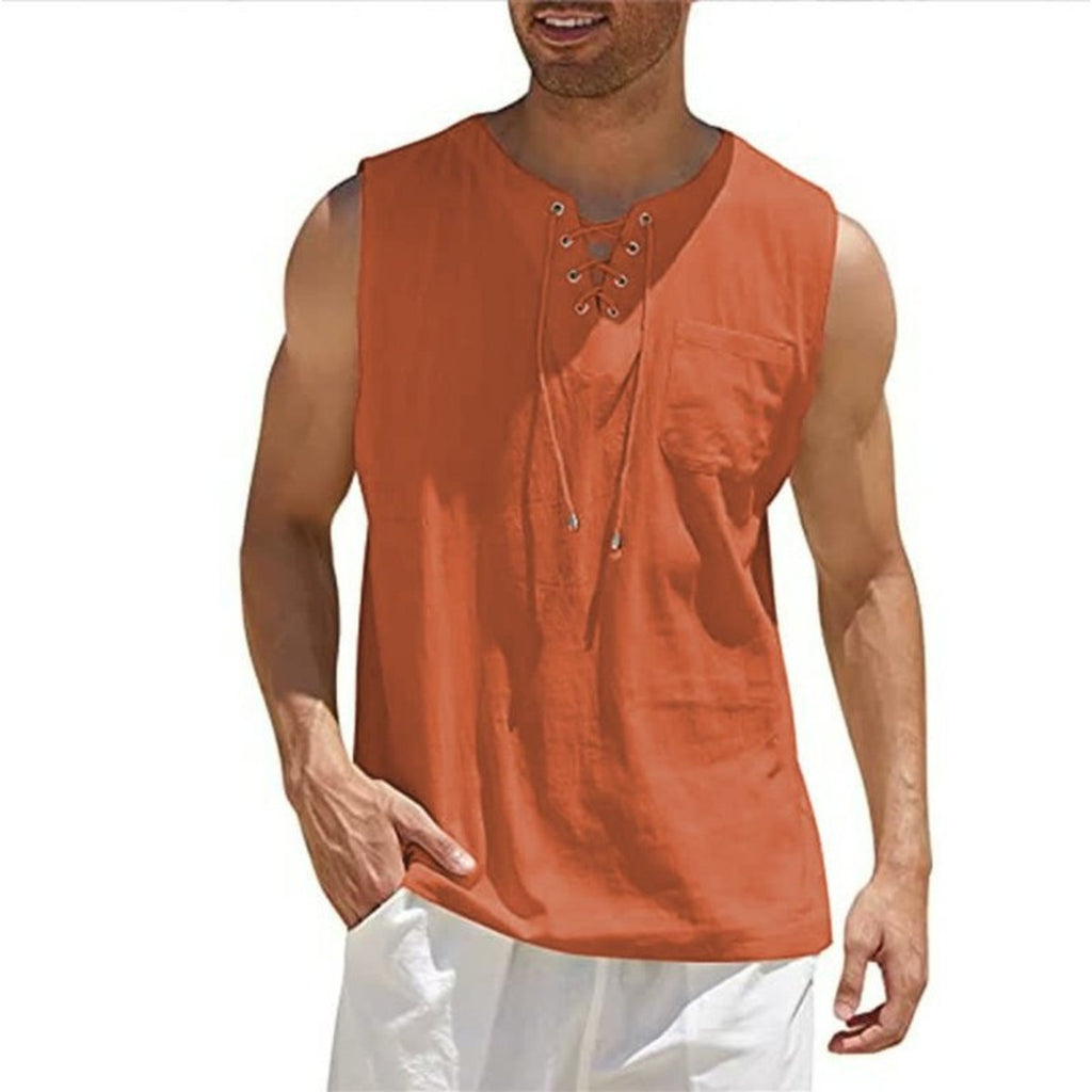 Men's Tank Vest Shirt Collar Tie Short Sleeve