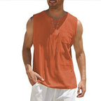 Men's Tank Vest Shirt Collar Tie Short Sleeve