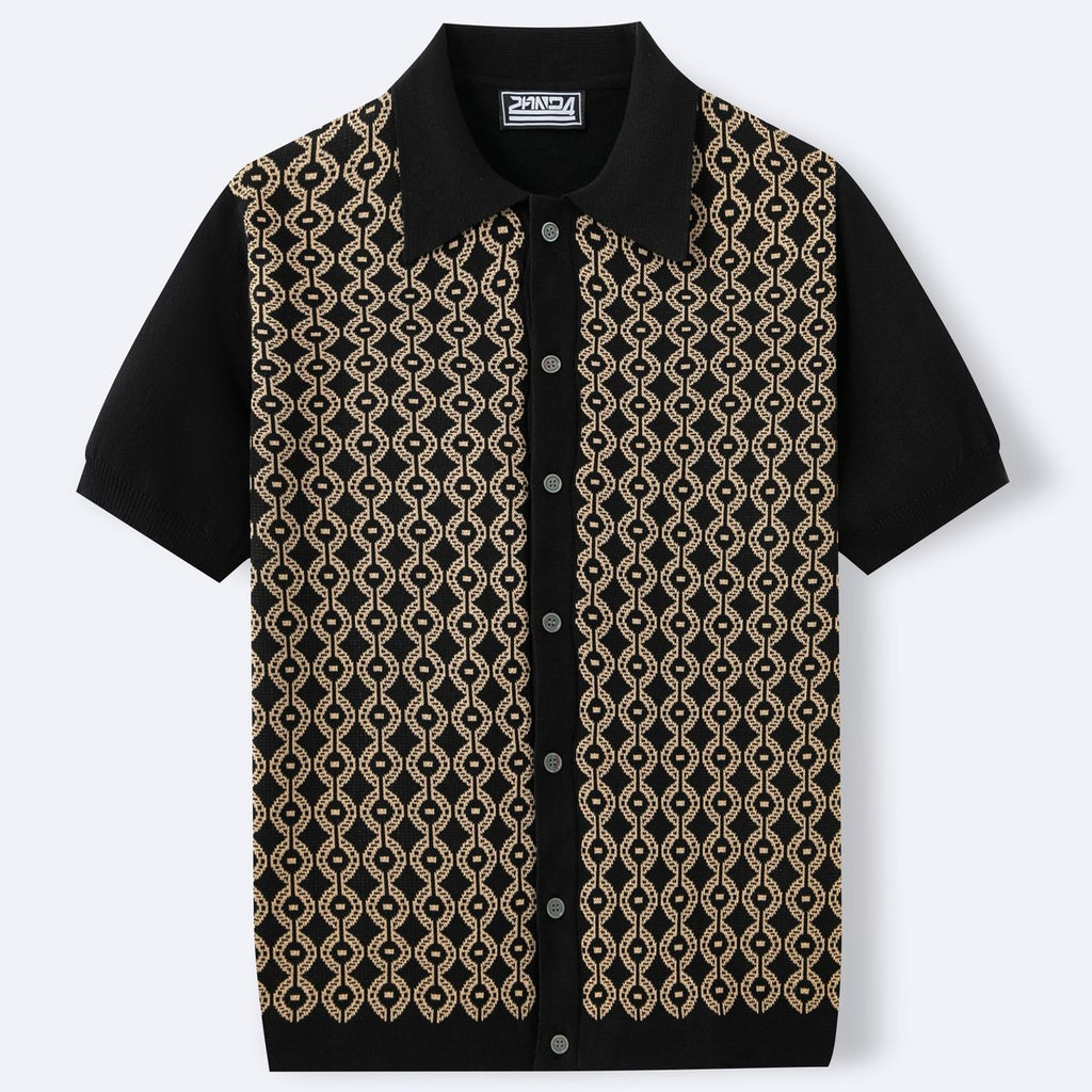 Men's Tencel Short-sleeved Sweater Lapel Jacquard Cardigan