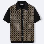 Men's Tencel Short-sleeved Sweater Lapel Jacquard Cardigan