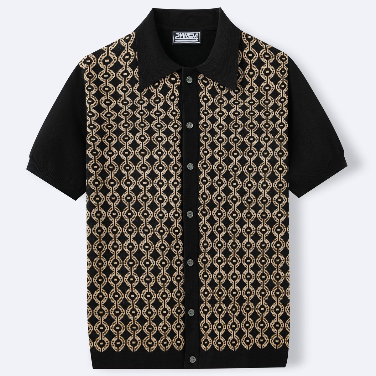 Men's Tencel Short-sleeved Sweater Lapel Jacquard Cardigan