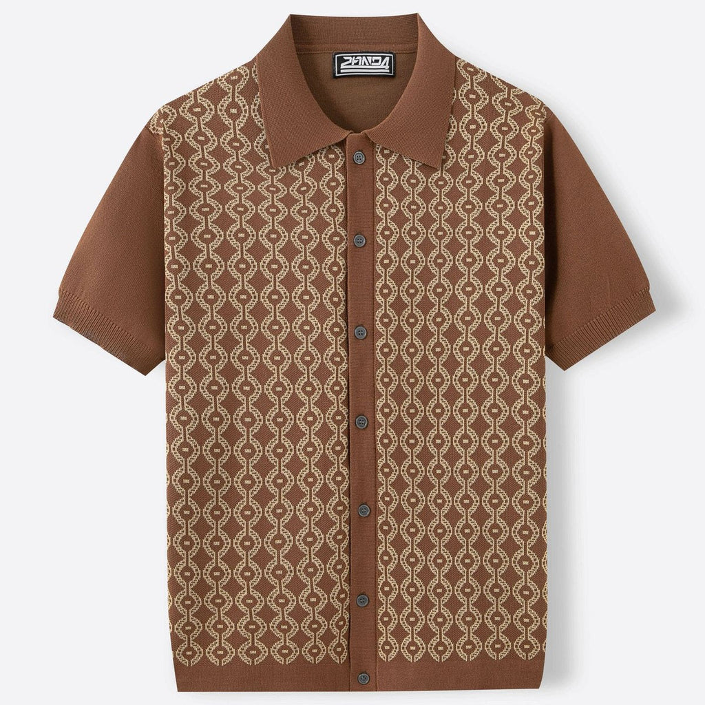Men's Tencel Short-sleeved Sweater Lapel Jacquard Cardigan