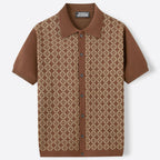 Men's Tencel Short-sleeved Sweater Lapel Jacquard Cardigan