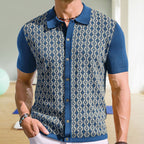 Men's Tencel Short-sleeved Sweater Lapel Jacquard Cardigan