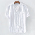 Men's Thin Breathable Cotton Linen Standing Collar Shirt