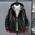 Men's Three Bars Hooded Leather Coat