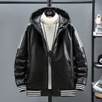 Men's Three Bars Hooded Leather Coat